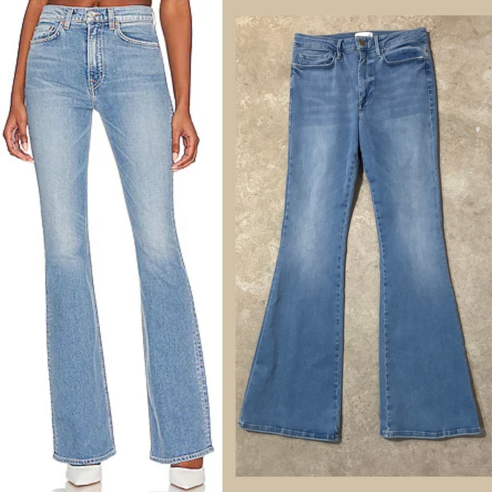 FRAME Blue Jeans Le One Flare Women’s Size 2 Medium Caspio Long Inseam Stretch